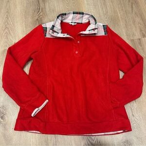 Crown & Ivy Red Plaid Collar Fleece Pullover